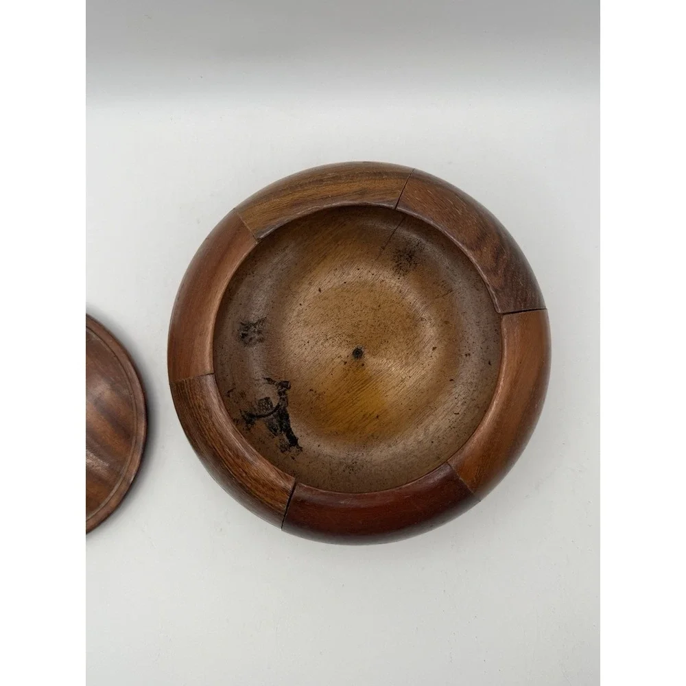 Vintage Hand Turned Patchwork Wooden Lidded Bowl Trinket Box Rustic Decor 5.25